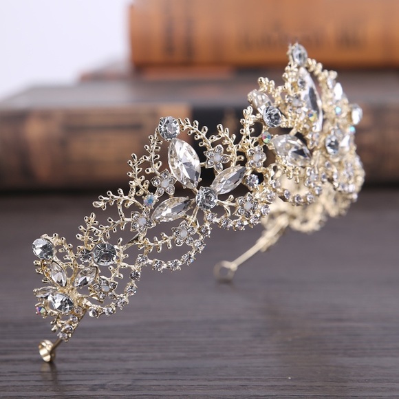 Ice Princess Crystal Bridal Gold Tiara Crown - Picture 7 of 16